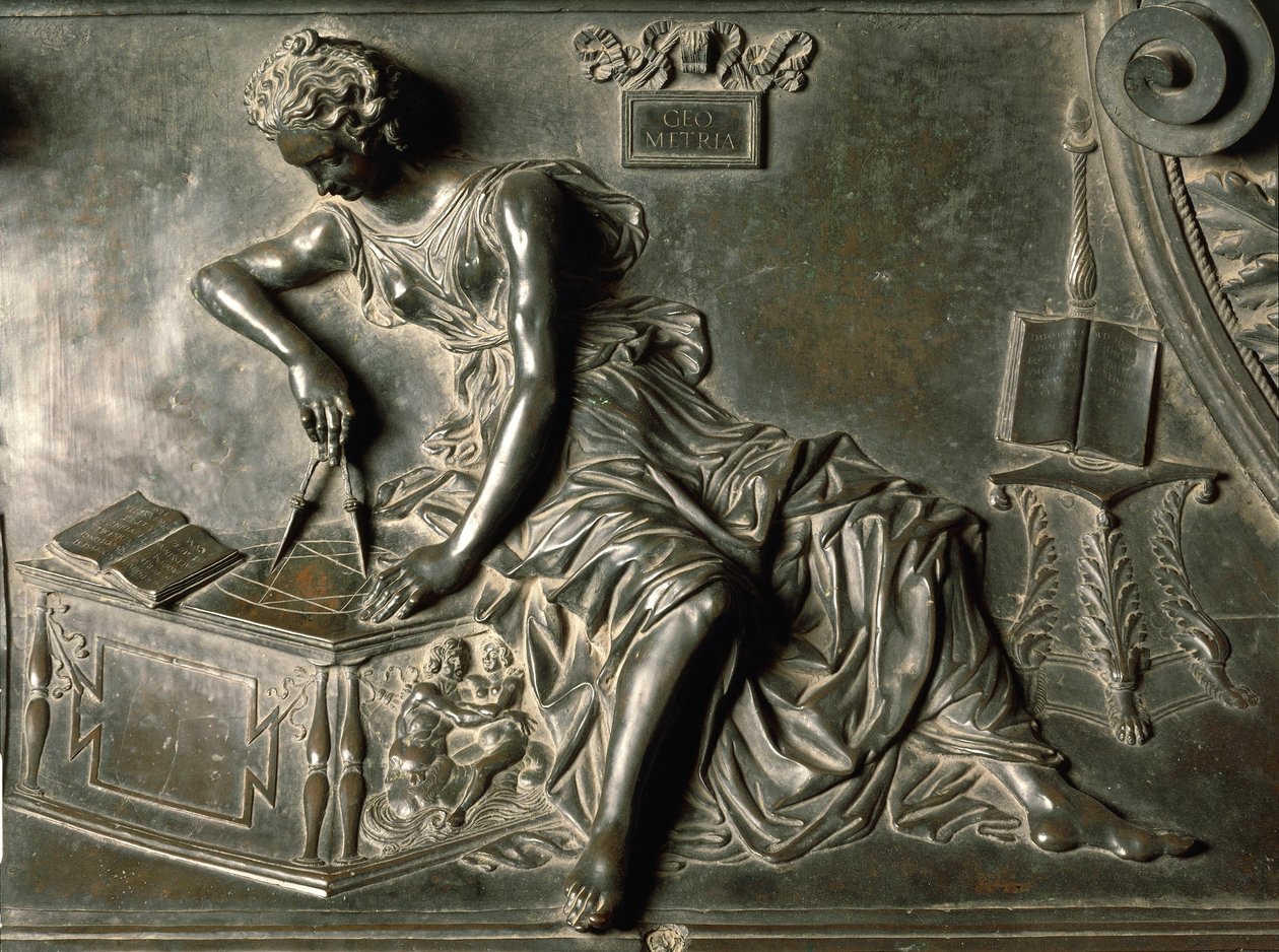 Geometri, Antonio Pollaiuolo (1432-1498) tarafından Sixtus IV mezarından detay, bronz, Aziz Petrus Bazilikası, Vatikan by Antonio Pollaiuolo