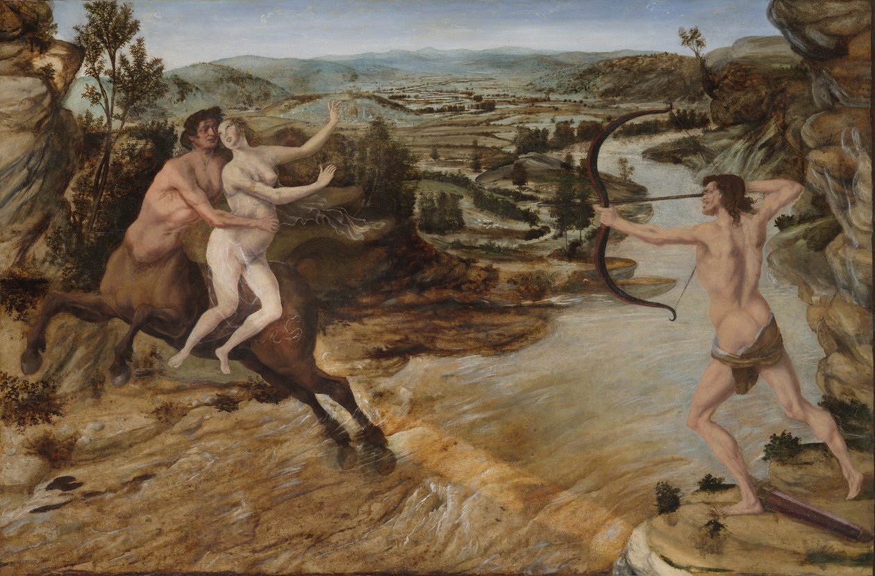 Hercules ve Deianira, c.1475-80 (tuval üzerine yağlı boya aktarılmış) by Antonio Pollaiuolo