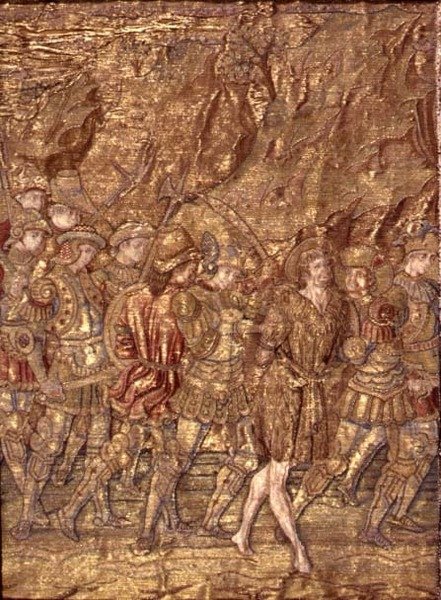 Hapishaneye götürülen Vaftizci Yahya, azizin hayatından sahneleri betimleyen goblen (tekstil) by Antonio Pollaiuolo