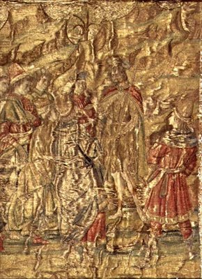 Vaftizci Yahya ile Vergi Memurları Arasındaki Buluşma, azizin hayatını tasvir eden duvar halısı (tekstil) by Antonio Pollaiuolo