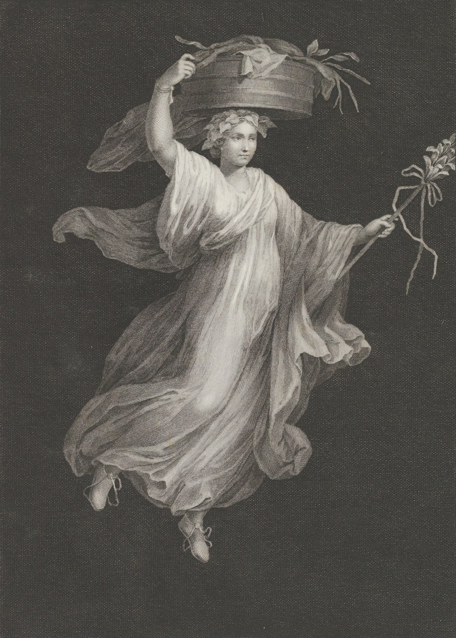 Başında büyük bir sepet taşıyan ve cebinde bir asa tutan bir bacchante..., ca. 1795-ca. 1820. by Antonio Ricciani