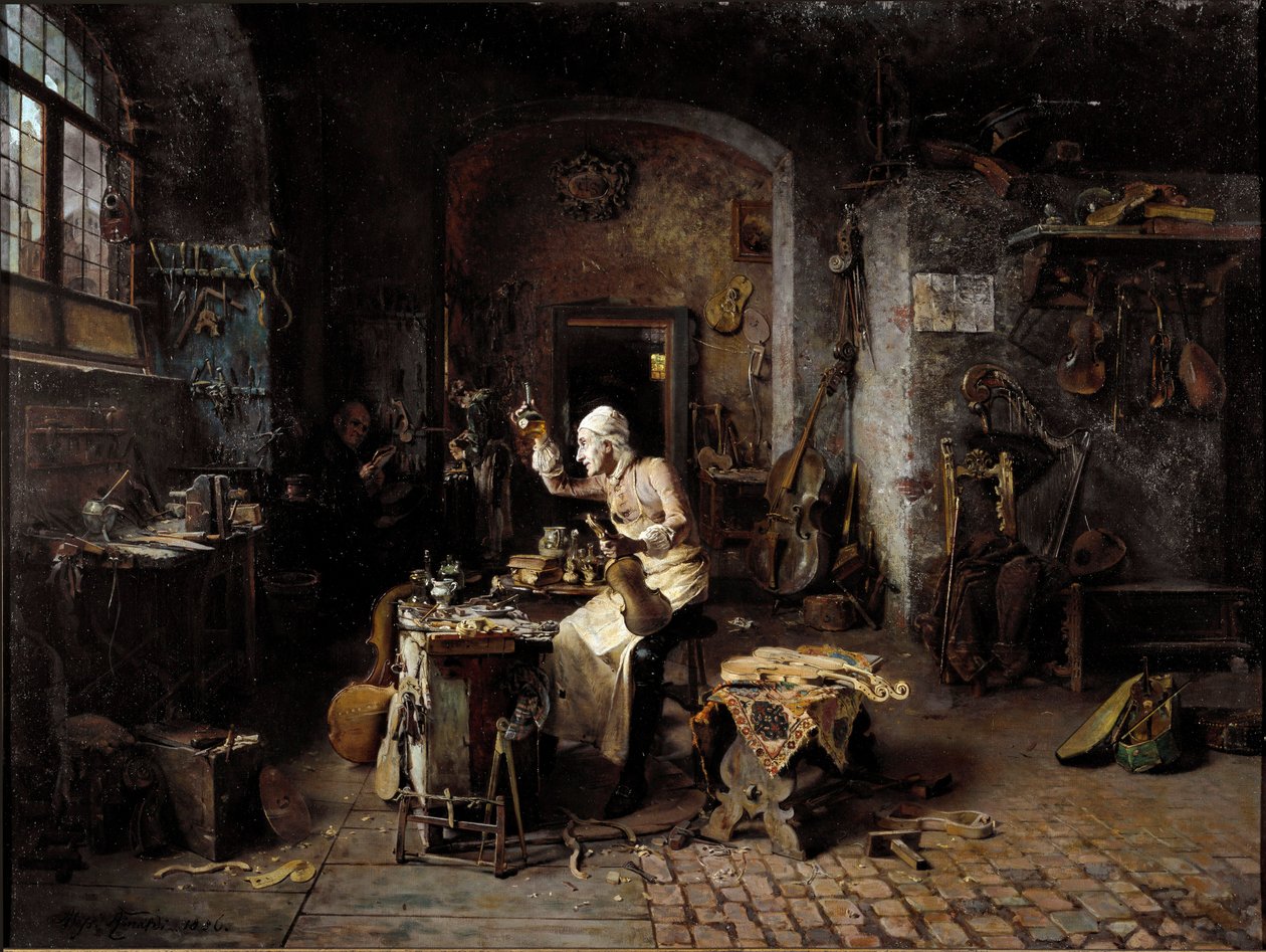 İtalyan luthier Antonio Stradivari (Strdivarius) (1644-1737) atölyesinde by Antonio Rinaldi