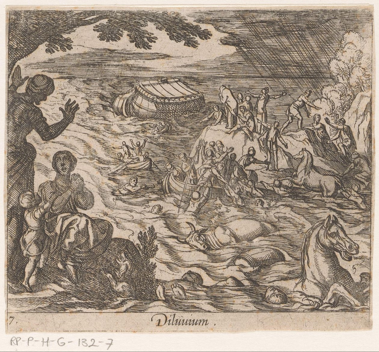 De Zondvloed Deluvium (nesne üzerindeki başlık) Metamorphoseon sive transformum (dizi başlığı) Metamorfosen van Ovidius (dizi adı) by Antonio Tempesta