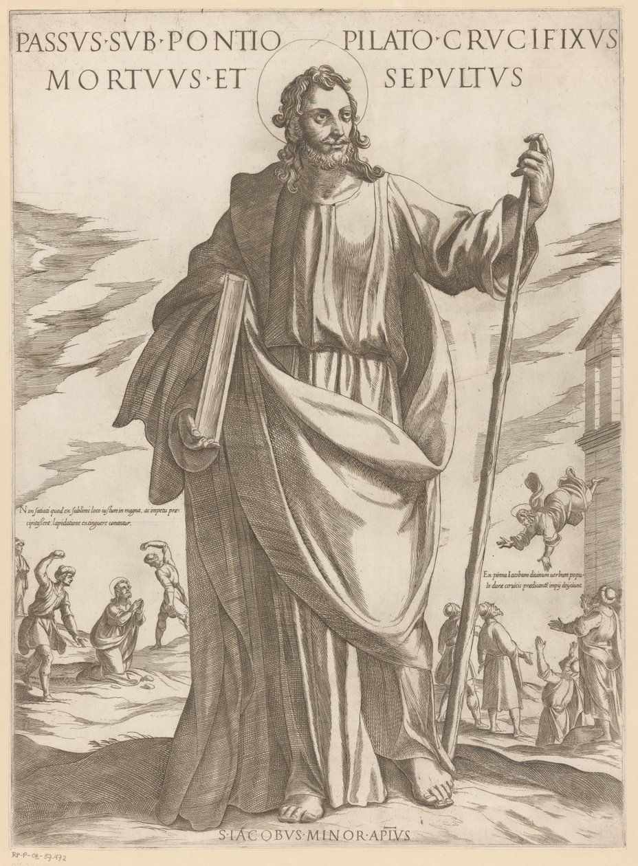 Heilige Jakobus de Mindere hakkında Pontius Pilate altında acı çekti, çarmıha gerildi, öldü ve gömüldü (nesne üzerindeki başlık) Christ, Mary en de apostelen (dizi adı) by Antonio Tempesta