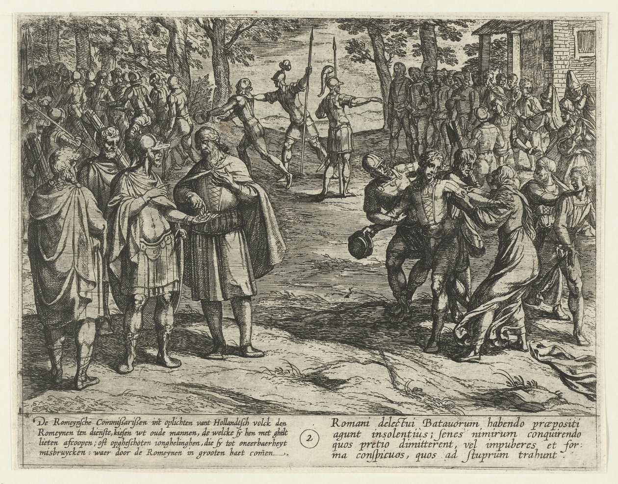 Eski Batavia adamları Romalılara hizmetlerini satın alıyor, 69-70 Batavian İsyanı (dizi başlığı) Batavorum cum Romanis Bellum, Mısır gibi. Tacito / Batavian Oft Oude Hollandtsche Krijghe teghen de Romeynen (nesne üzerine seri başlığı) by Antonio Tempesta