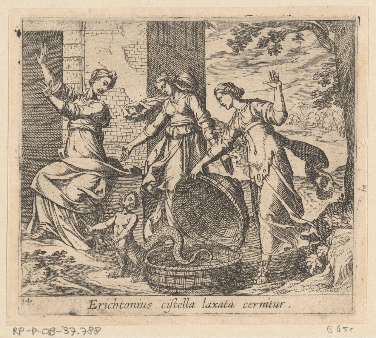 Erichthonius uit zijn mand gelaten Erichtonius tabutu sıktı (nesnedeki başlık) Metamorfozlar veya dönüşümler (dizi başlığı) Metamorfozlar van Ovidius (dizi başlığı) by Antonio Tempesta