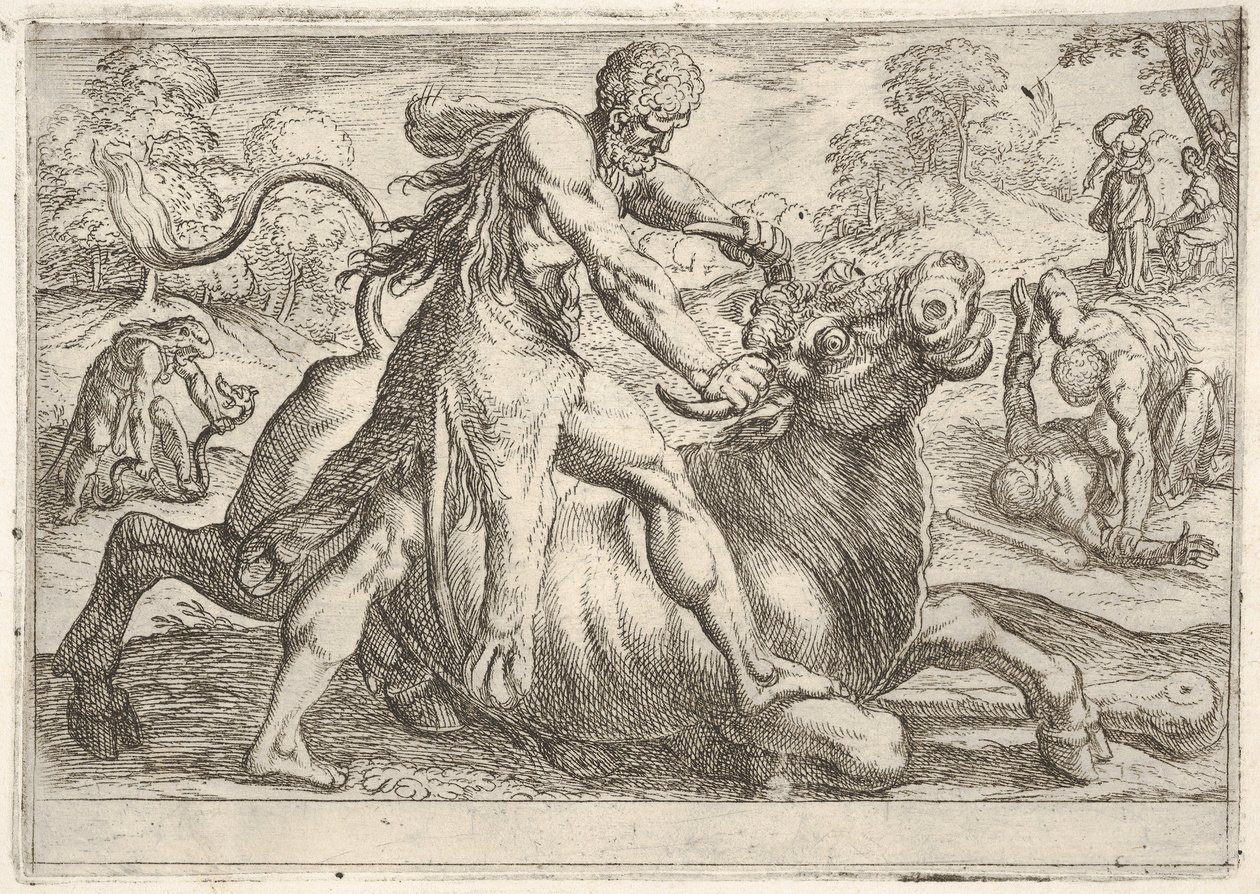 Herkül ve Achelous: merkezde Herkül, ri..., 1608