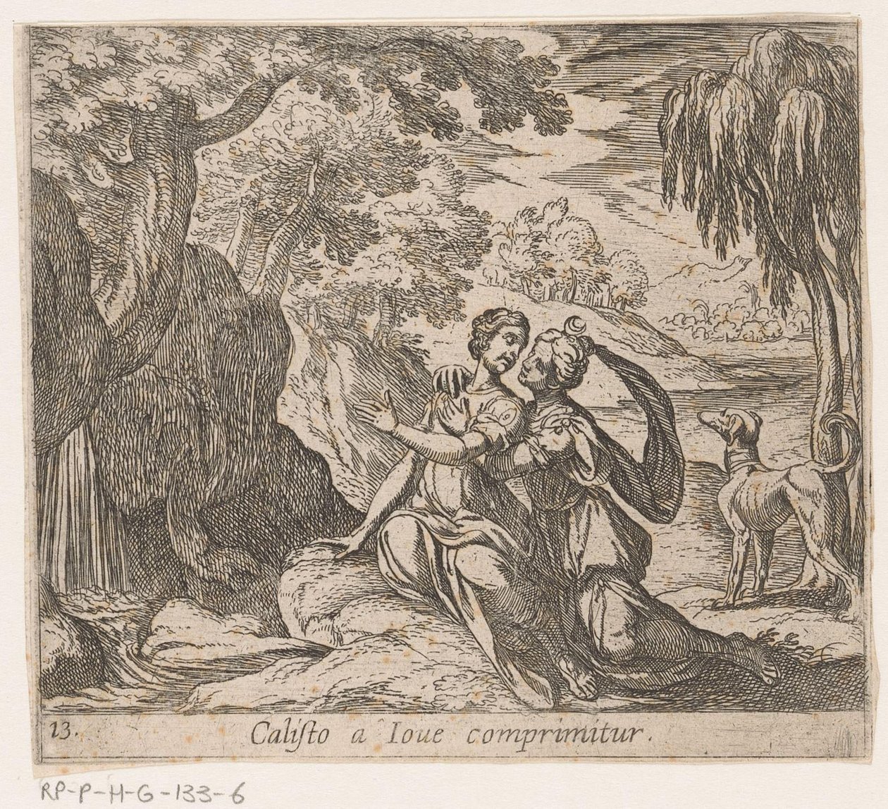 Jüpiter ve Callisto Calisto Jüpiter tarafından bastırılıyor (nesne üzerindeki başlık) Metamorfozlar veya dönüşümler (dizi başlığı) Metamorfozlar van Ovidius (dizi başlığı) by Antonio Tempesta