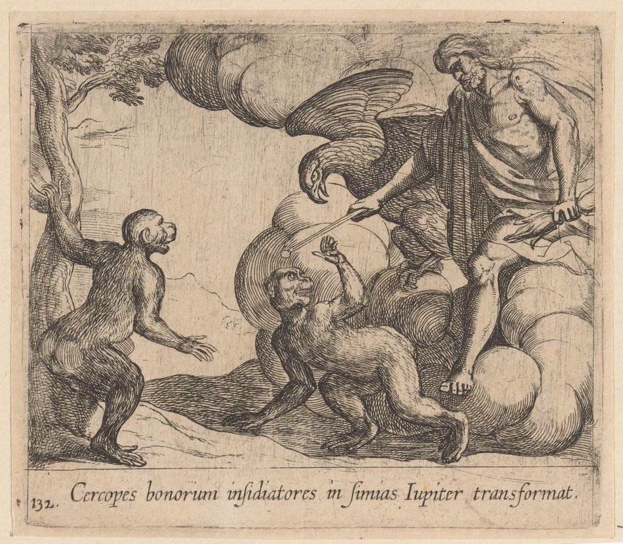 Jüpiter, Cercopes'i bir maymuna dönüştürür. by Antonio Tempesta