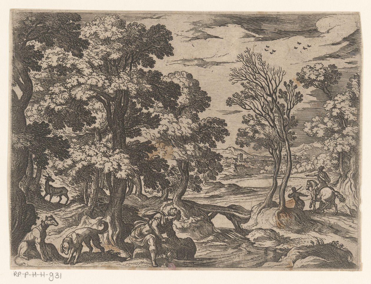 Nergis ile manzara Mitolojik sahneleri olan manzaralar (dizi adı) by Antonio Tempesta