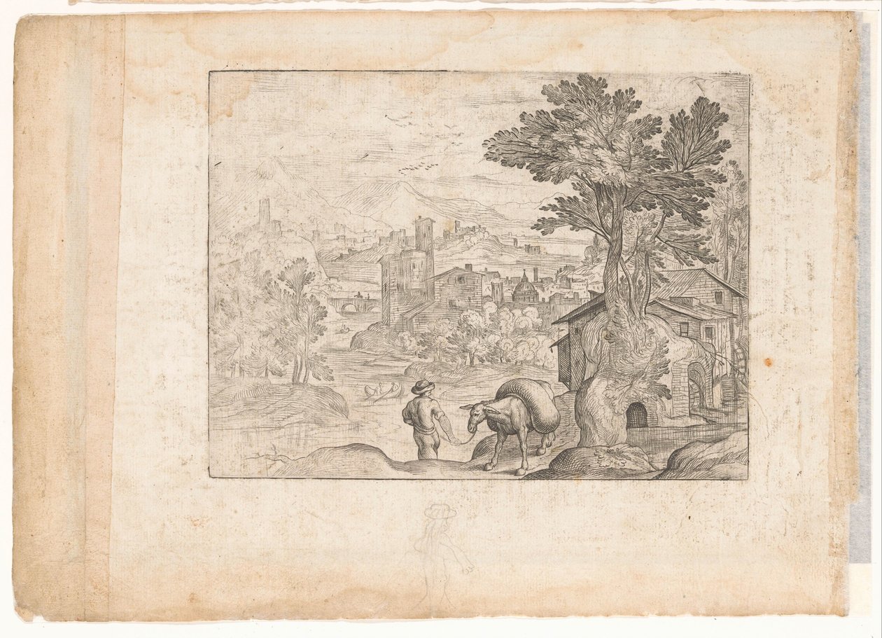 Adam ve eşek ile manzara by Antonio Tempesta