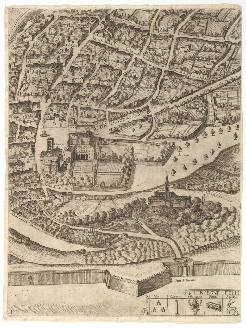 Roma Şehir Planı. San Pancrazio sol banka, 1645 ile Bölüm 11. by Antonio Tempesta