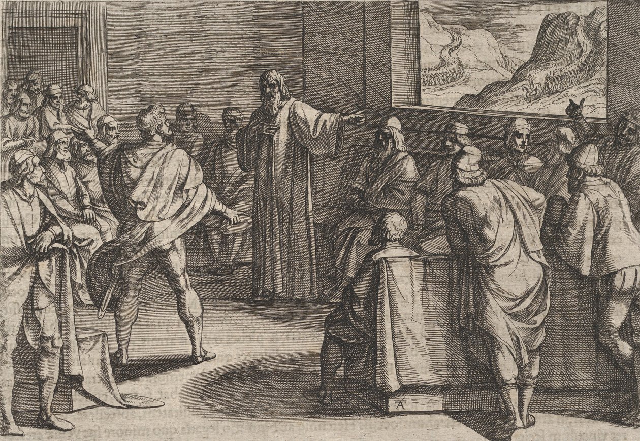 Levha 23: Romalıların Karşıya Yaklaşan Yeni Birlikleri Üzerine Atılması Gereken Adımlar Üzerine Konferans ..., 1611. by Antonio Tempesta