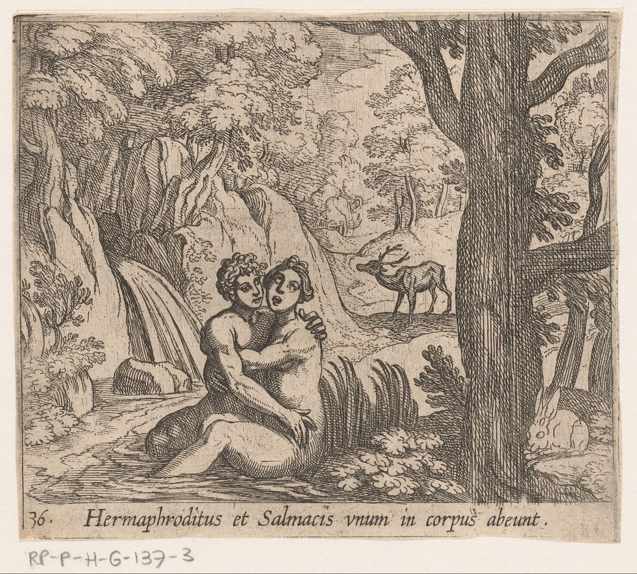 Salmacis en Hermaphroditus Hermaphroditus ve Salmacis tek bir bedende (nesne üzerindeki başlık) Metamorfozlar veya dönüşümler (dizi başlığı) Metamorphoses van Ovidius (dizi başlığı) by Antonio Tempesta
