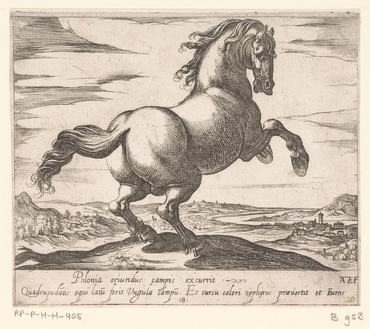 Steigerend paard naar rechts gewend Paarden uit verschillende landen (seri başlığı) Bu liderlik altında prens, kahramanın ağzıyla kutlanacak, o adam bu yıldızları yenecek. by Antonio Tempesta
