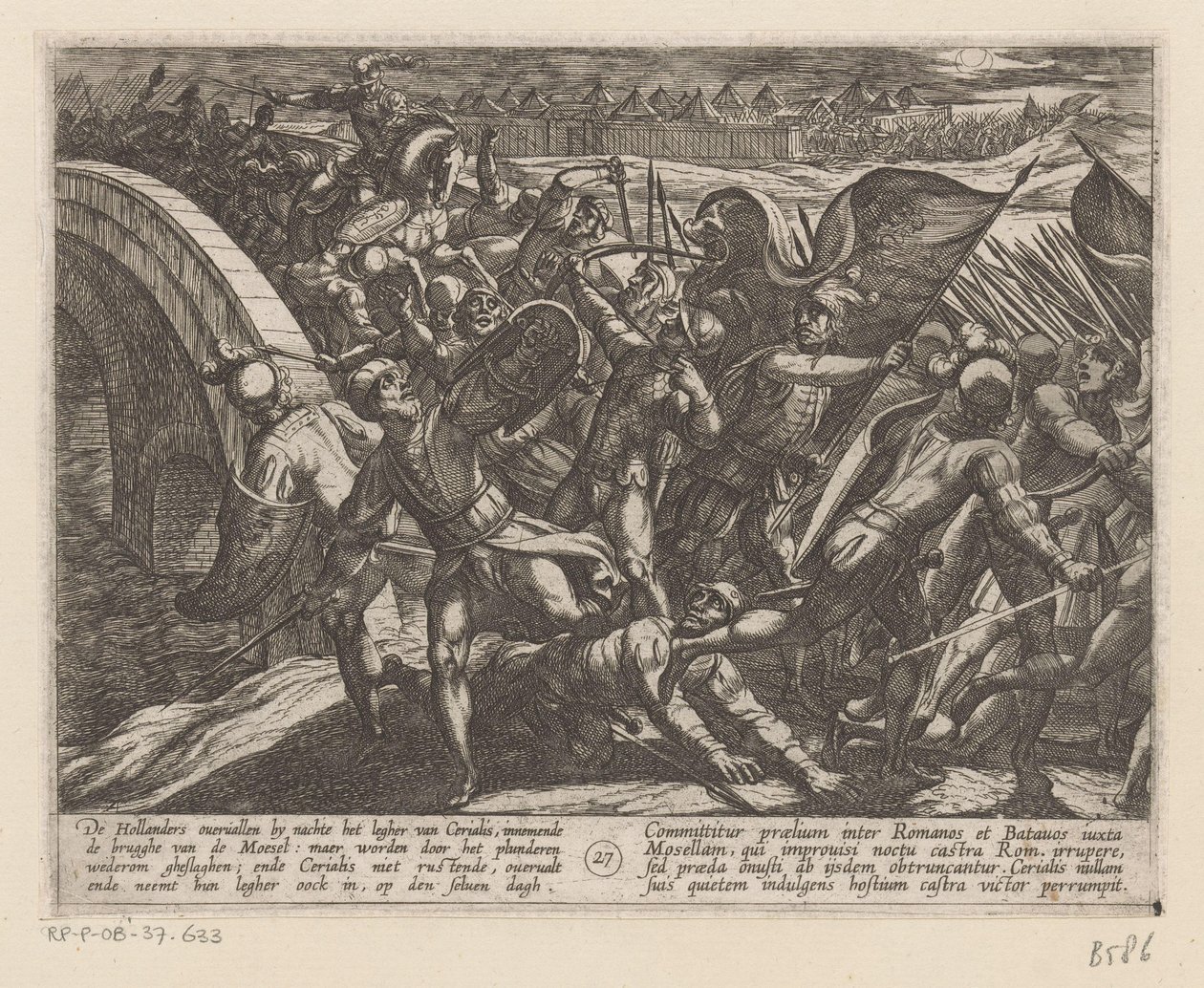 Moselle'deki Roma kampına sürpriz saldırı Romalılara karşı Batavian Savaşları (dizi başlığı) Batavorum cum Romanis Bellum (dizi başlığı) by Antonio Tempesta