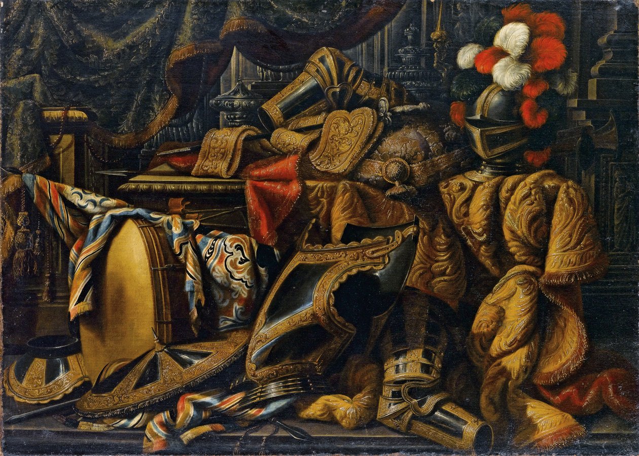 Zırh, miğfer, kalkan, kılıç (tuval üzerine yağlı boya) by Antonio Tibaldi