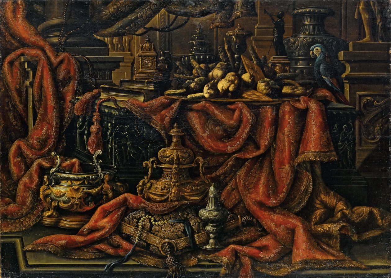 Gümüş eşya, meyve ve şeker tepsisi (tuval üzerine yağlı boya) by Antonio Tibaldi