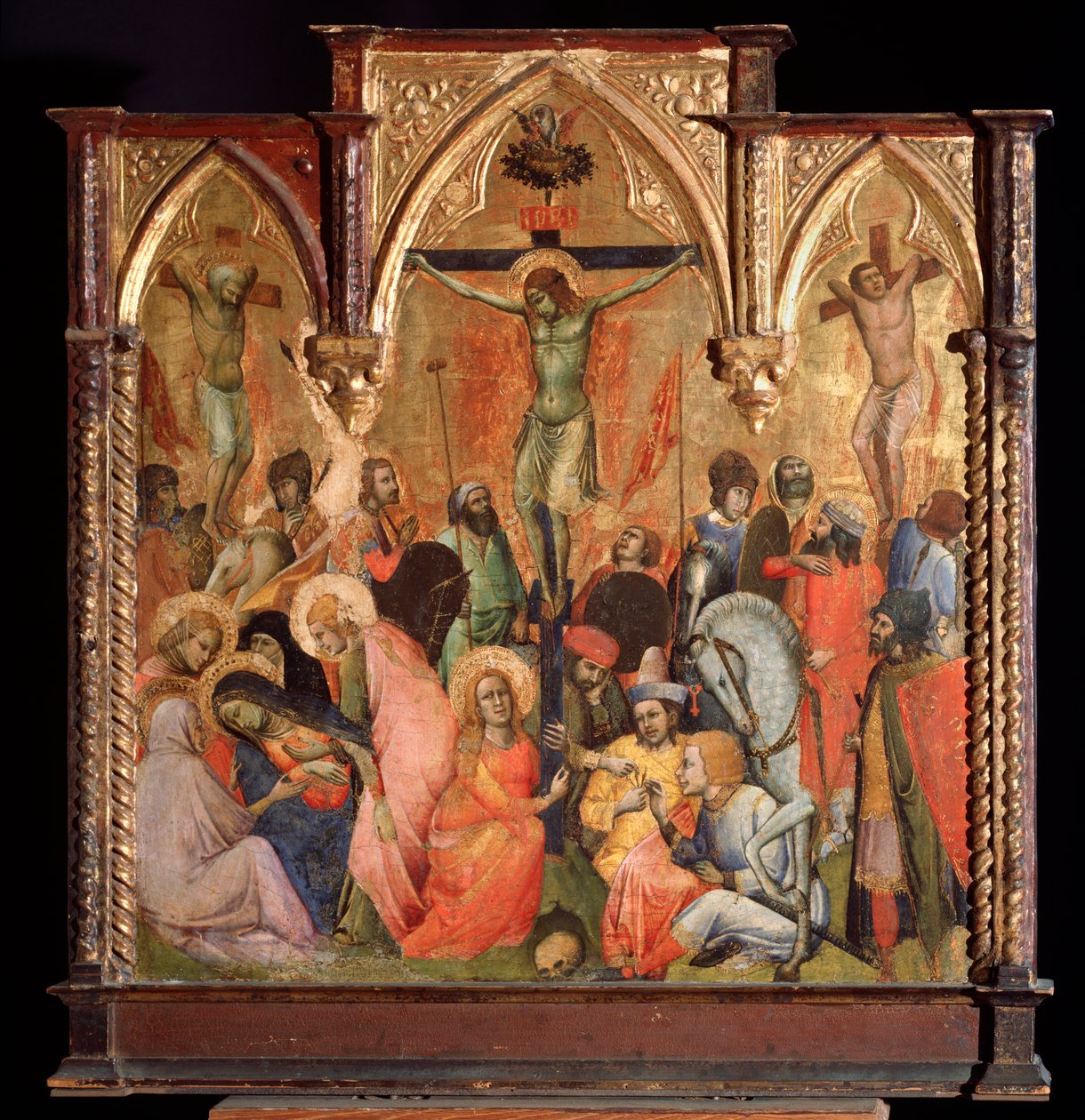 İsa ile çarmıha gerilmiş iki hırsızla çarmıha germe (panelde tempera ve altın by Antonio Veneziano