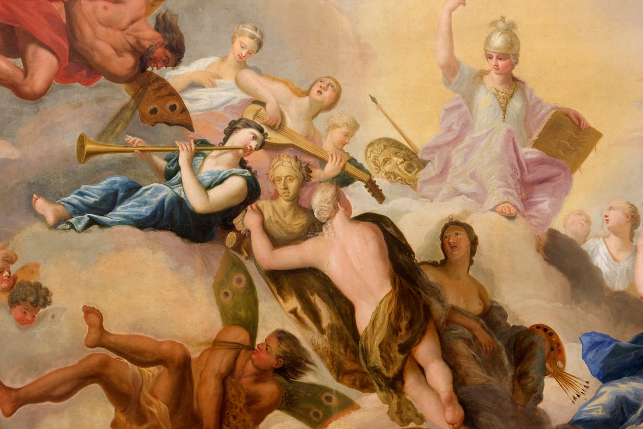 Sanat ve Bilim ile çevrili Minerva, Ziyafet Evi'nden detay by Antonio Verrio