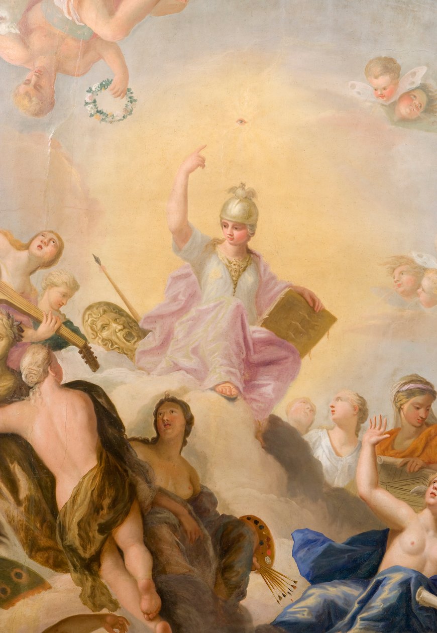 Sanat ve Bilim ile çevrili Minerva, Ziyafet Evi'nden detay by Antonio Verrio