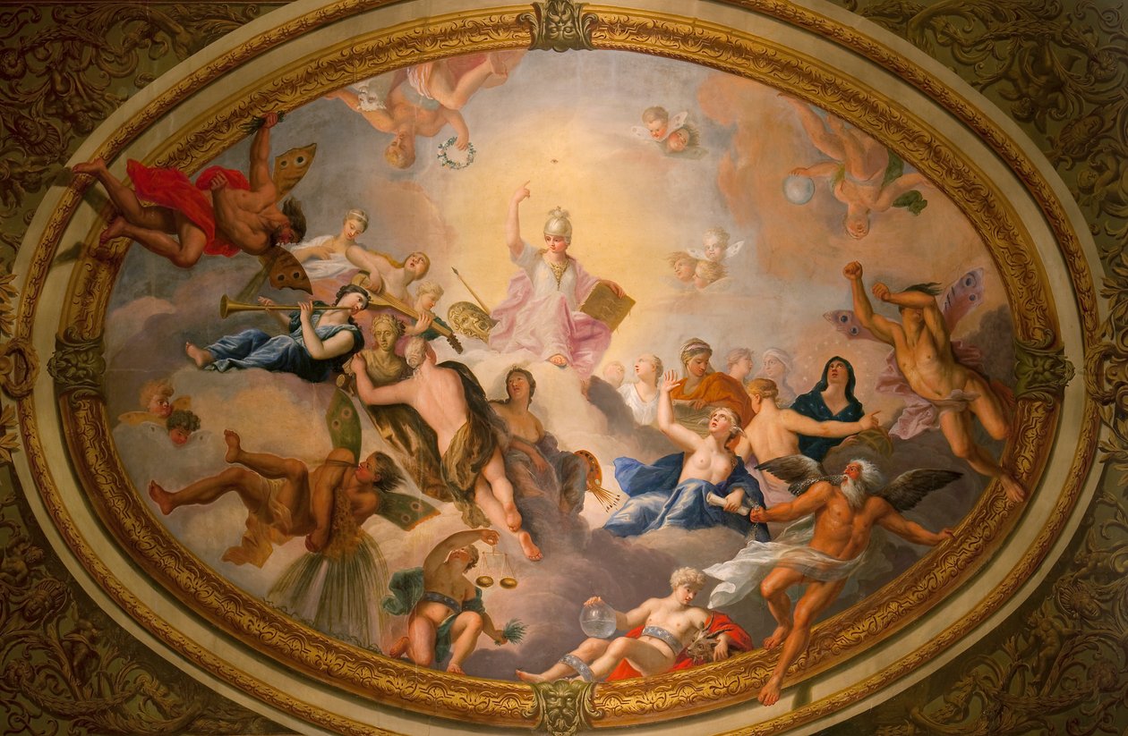 Sanat ve Bilim ile çevrili Minerva, Ziyafet Evi'nden detay by Antonio Verrio