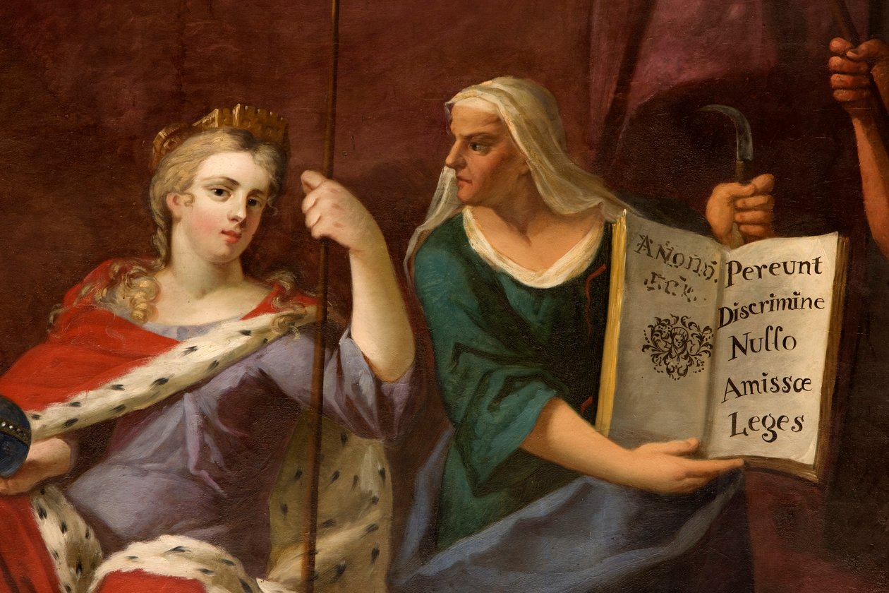 Kraliçe Anne, Britannia rolünde, bir kahinlikle, Kraliçe'nin Çekme Odasından detay by Antonio Verrio