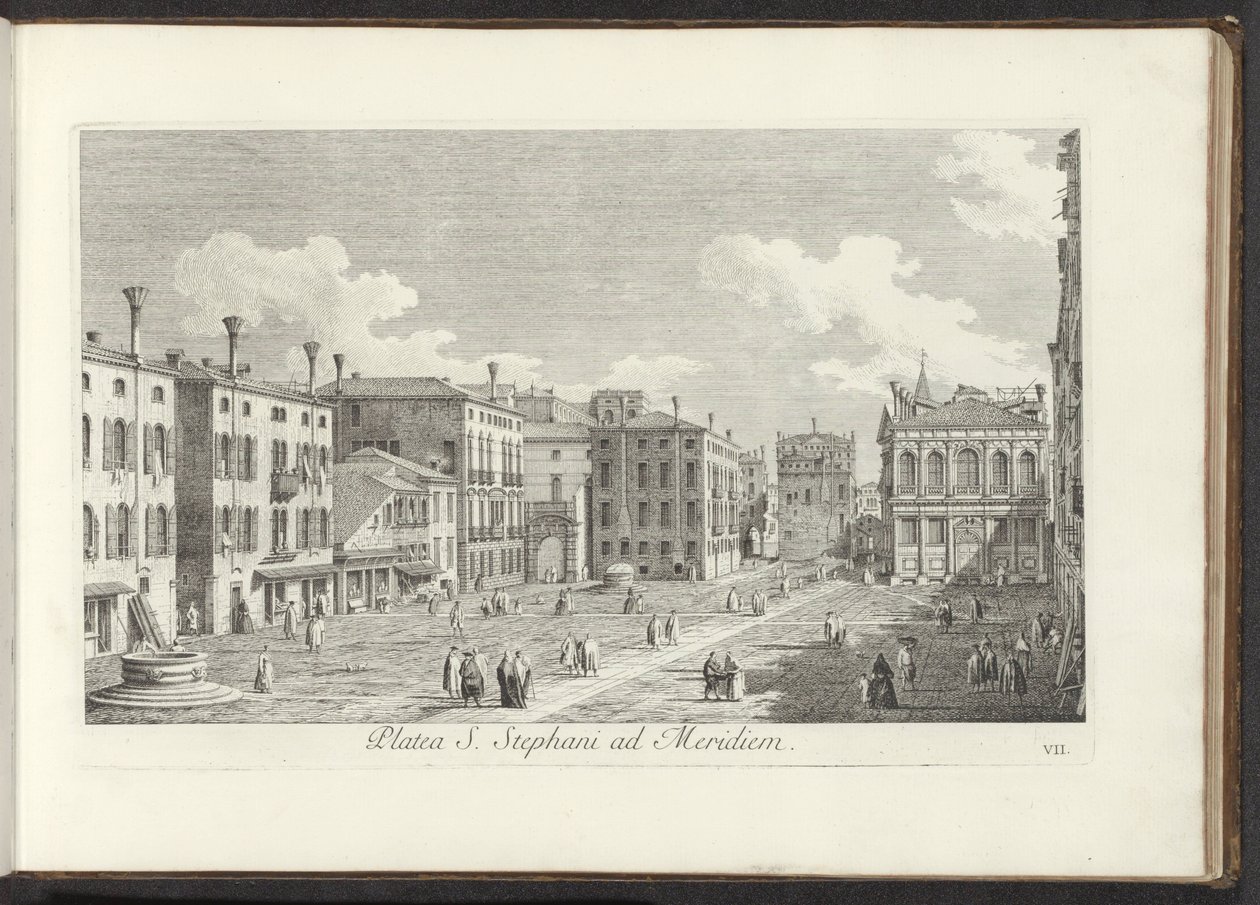 Gezicht op Campo Santo Stefano te Venetië Güneydeki St. Staphanes caddesi (nesne üzerindeki başlık) Venedik