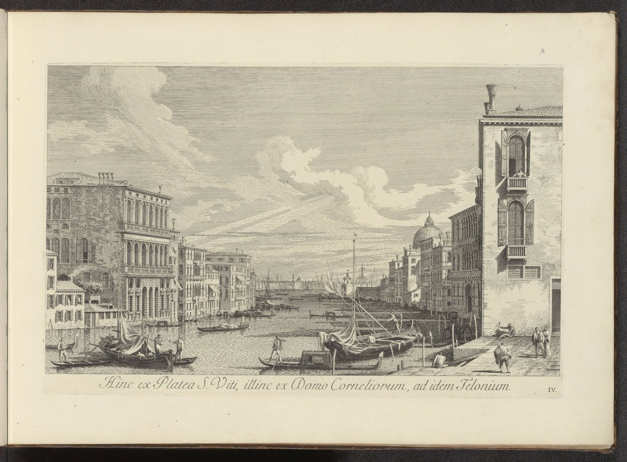 Gezicht op het Canal Grande en Campo San Vio te Venetië Bir tarafta Saint Vitus caddesinden, diğer tarafta Cornelius