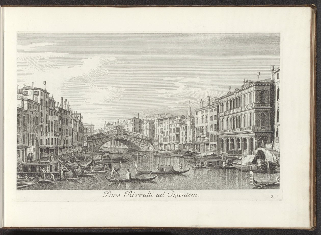 Gezint op het Canal Grande en de Rialtobrug te Venetië Rialto üzerinde doğuda bir köprü (nesne üzerindeki başlık) Antonio Vssentini tarafından yeniden üretilen 38 pirinç panelden Venedik şehrinin daha ünlü manzaraları, üç parçaya dağıtıldı . ikinci kısım ( by Antonio Visentini