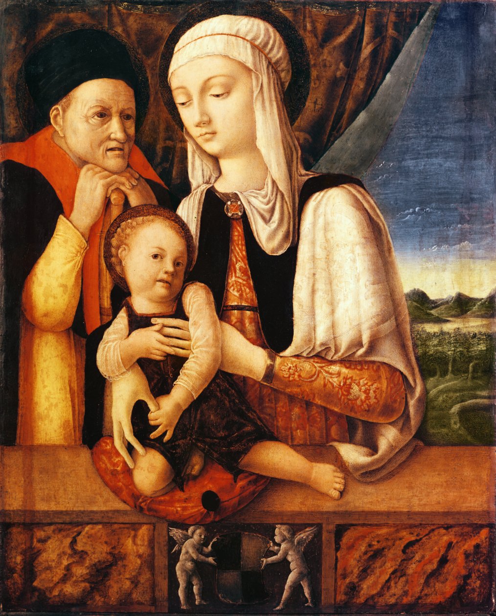The Holy Family (coat of arms of Barbara de Brandeboug, Duchess of Mantua), c.1450-60 (oil on wood) by Antonio Vivarini
