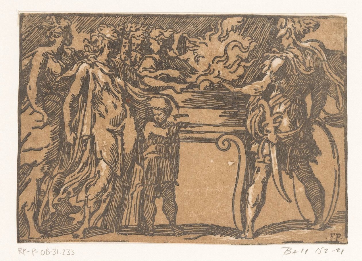 Mucius Scaevola elini ateşe sokuyor by Antonio da Trento