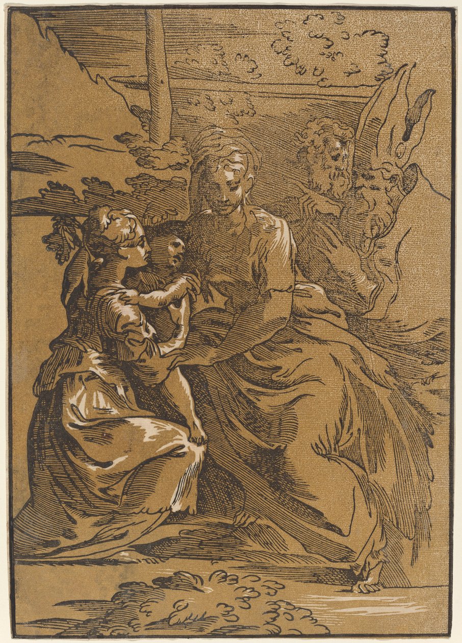İki Aziz ile Kutsal Aile by Antonio da Trento after Parmigianino