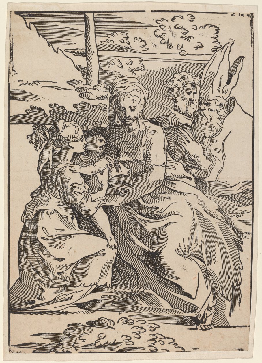 İki Aziz ile Kutsal Aile by Antonio da Trento after Parmigianino