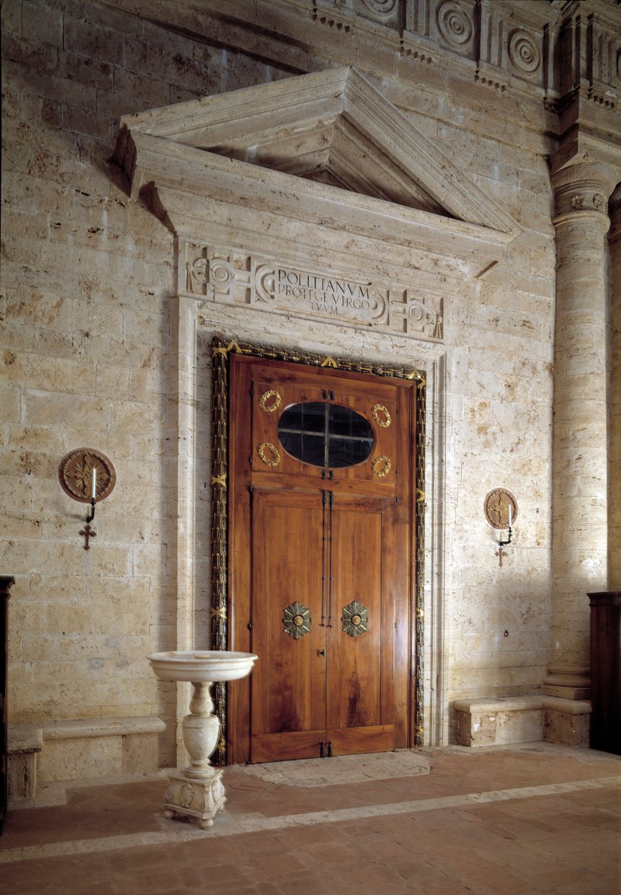 Ahşap kapı, Aziz Biagio kilisesinin iç görünümü by Antonio da the elder Sangallo
