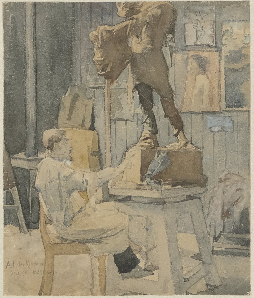 Jan Toorop bir heykeltıraş stüdyosunda by Antoon Derkinderen