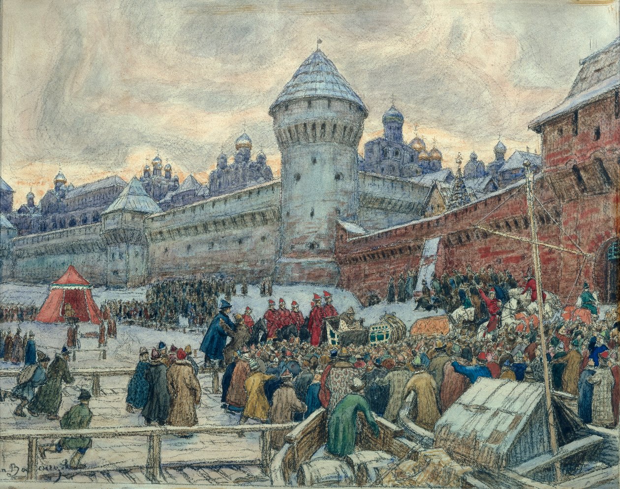 Eski Moskova, kavgadan sonra ayrılış by Apollinari Mikhailovich Vasnetsov