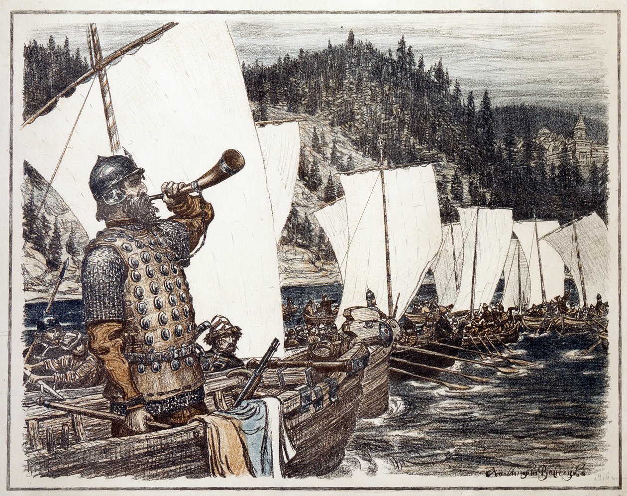 İrtiş Nehri üzerinde Yermak Timofeyevich (yaklaşık 1540-1585). (İrtiş üzerine Yermak Timofeyeviç). 1583