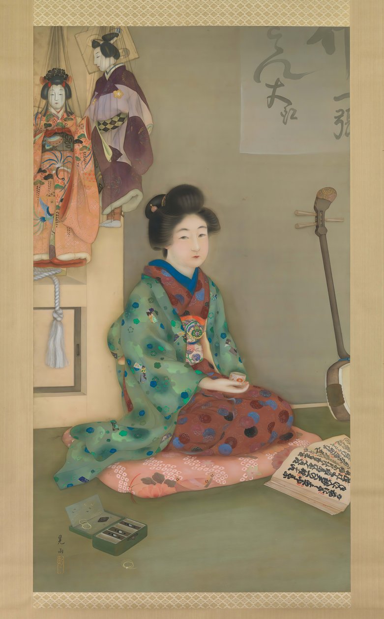 Joruri Kukla Tiyatrosu için Kadın Chanter, yaklaşık. 1920. by Arai Kou