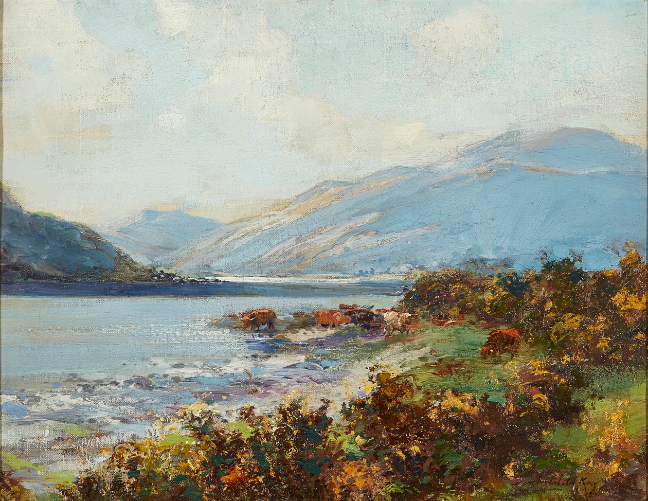 Sığır Sulamalı Yayla Sahnesi (tuval üzerine yağlı boya) by Archibald Kay
