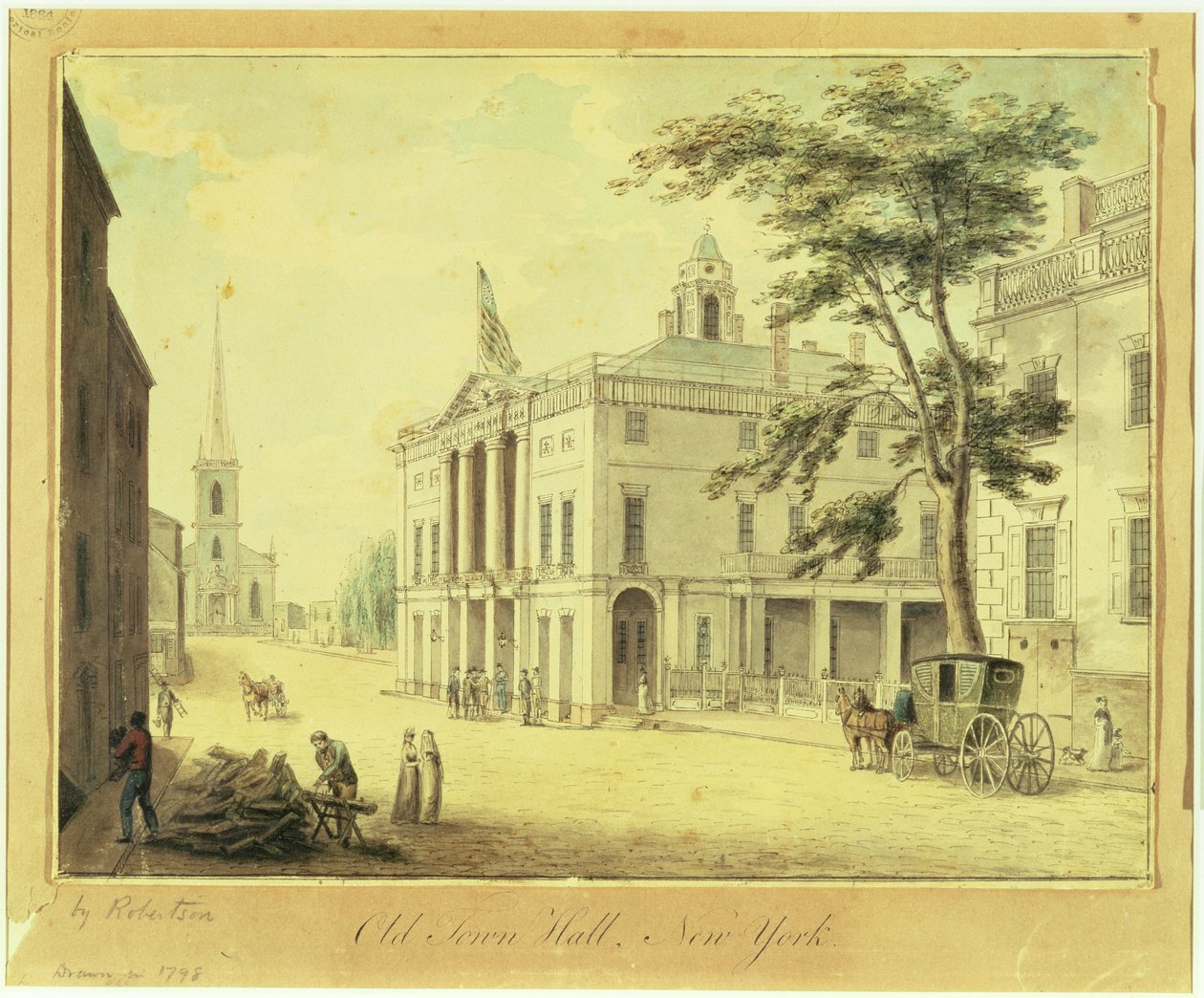 The Old Town Hall (Federal Hall) New York City, 1798 (grafit, wc, kalem ve kağıt üzerine mürekkep) by Archibald Robertson