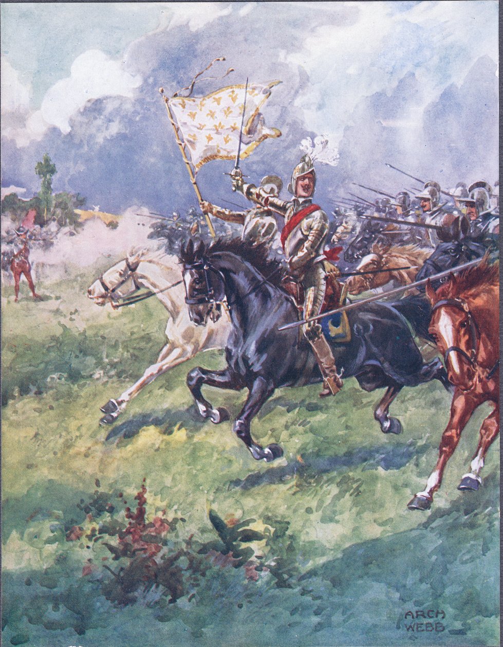 Bin şövalye arkadan baskı yapıyor, Ballads of Famous Fights, 1900 dolaylarından bir örnek by Archibald Webb