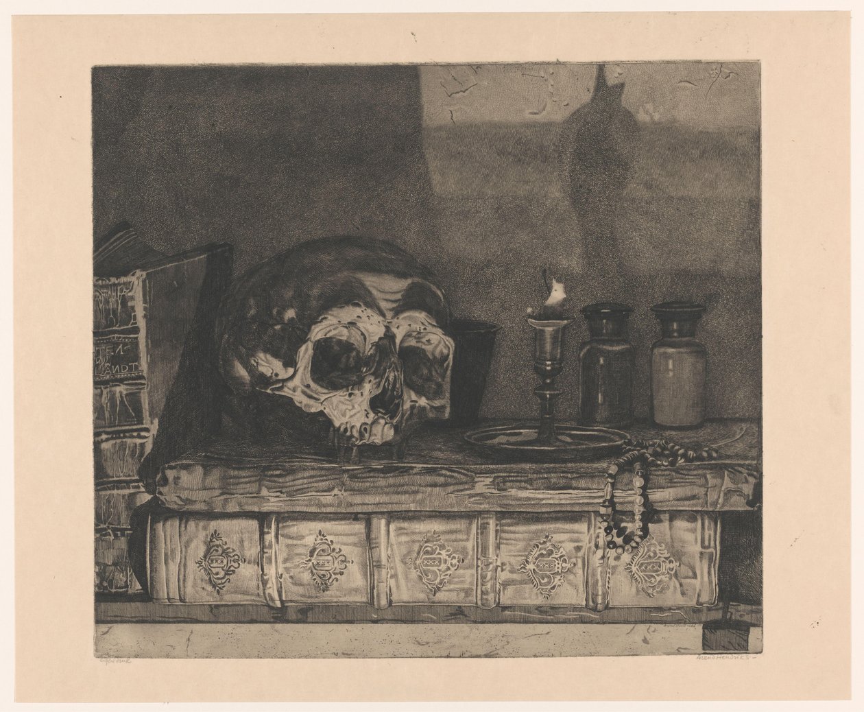 Kafatası ile natürmort by Arend Hendriks (signed by artist)