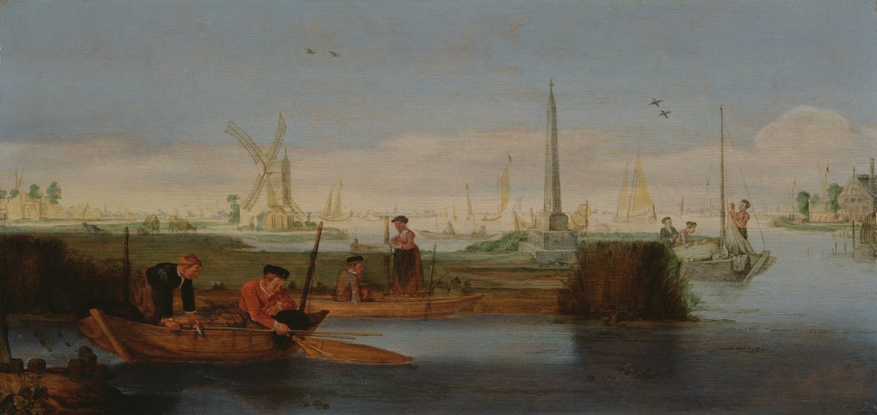 Balıkçılarla nehir manzarası (tuval üzerine yağlı boya) by Arentsz van der Cabel
