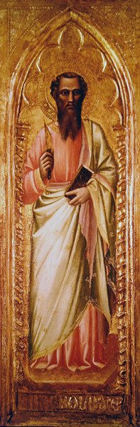 Aziz Bartholomew (panelde yağ) by Aretino Luca Spinello or Spinelli
