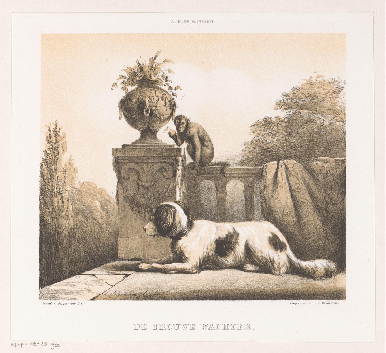 Terasta köpek ve maymun Sadık Bekçi (nesnedeki başlık) by Arie Ketting de Koningh