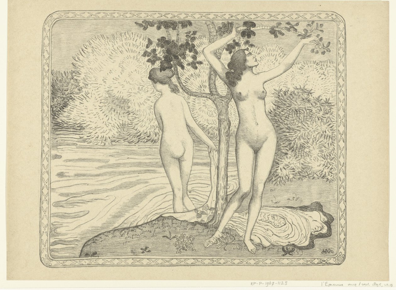 Twee badende vrouwen bij waterkant Zomer Su kenarında bir ağacın altında iki çıplak yüzücü Eté L'Epreuve (dizi adı) by Aristide Maillol