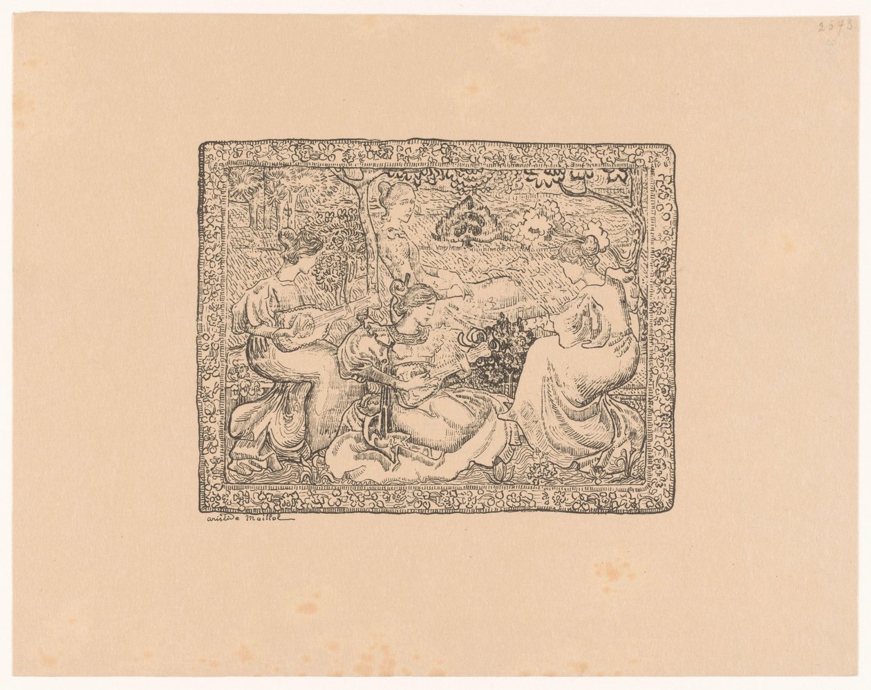 Bir manzarada dört müzik yapan kadınla duvar halısı Konser şampiyonu (orijinal adı) by Aristide Maillol