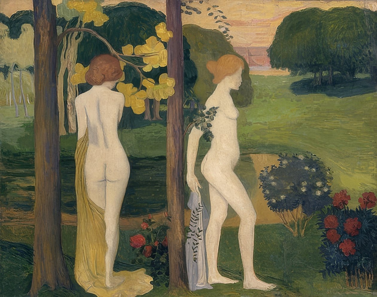Bir manzarada iki çıplak kadın (Deux nus dans un paysage). 1895/1900 civarında by Aristide Maillol