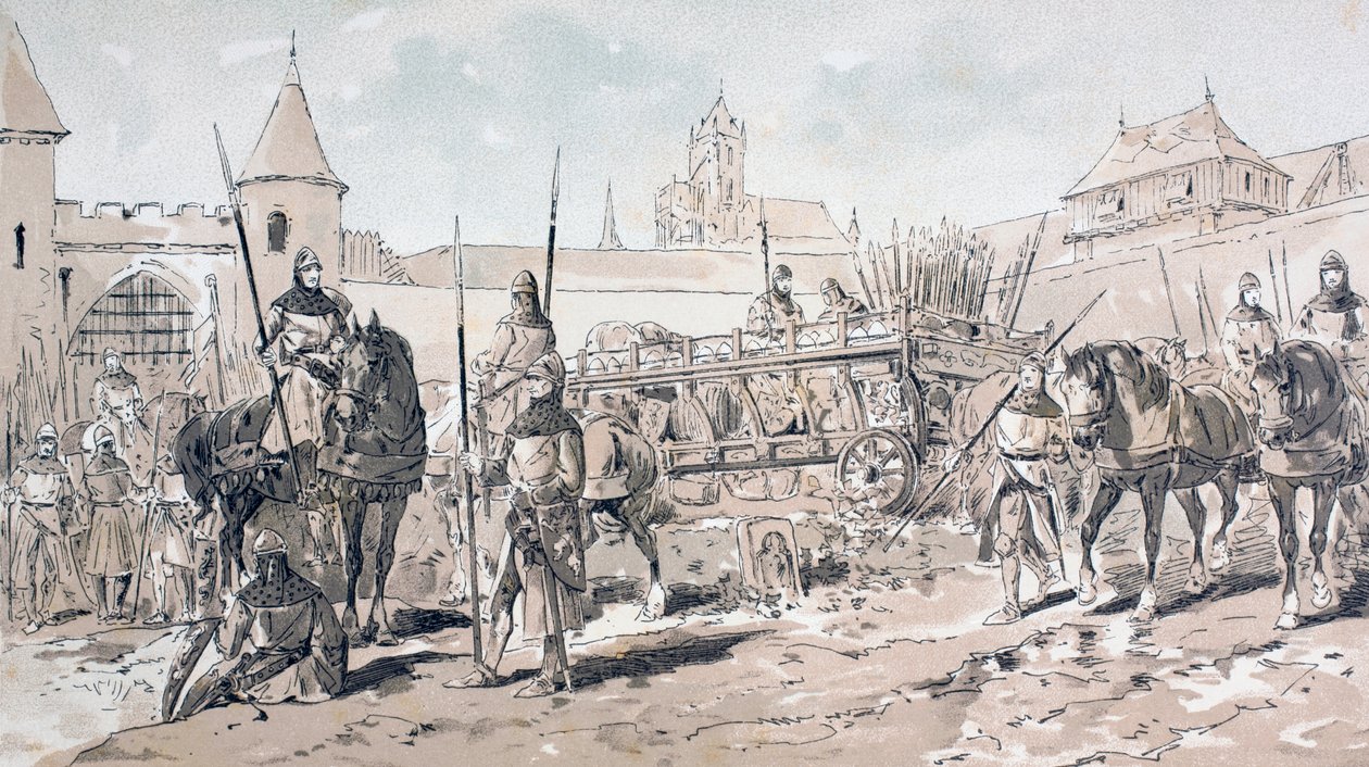 13. Yüzyılda Silah ve Malzeme taşıyan At Arabalı Süvari ve Piyade Askerleri, 1886 by Armand Jean Heins